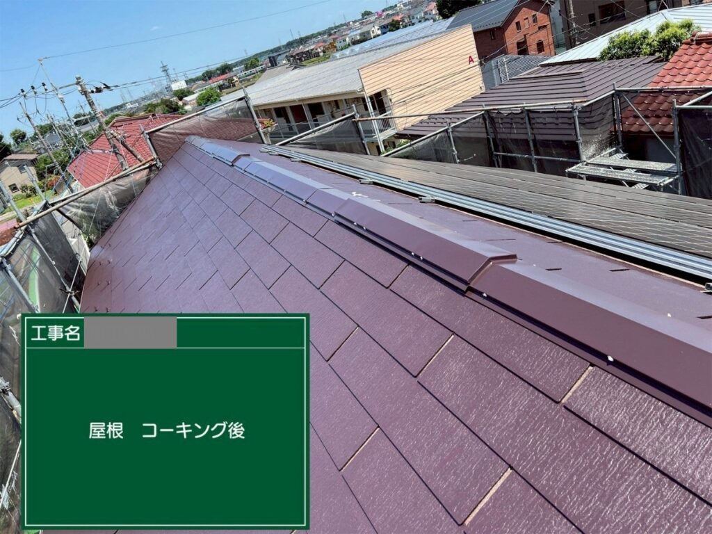 埼玉県入間市 H様邸 屋根塗装工事 棟板金 釘コーキングで防水処理